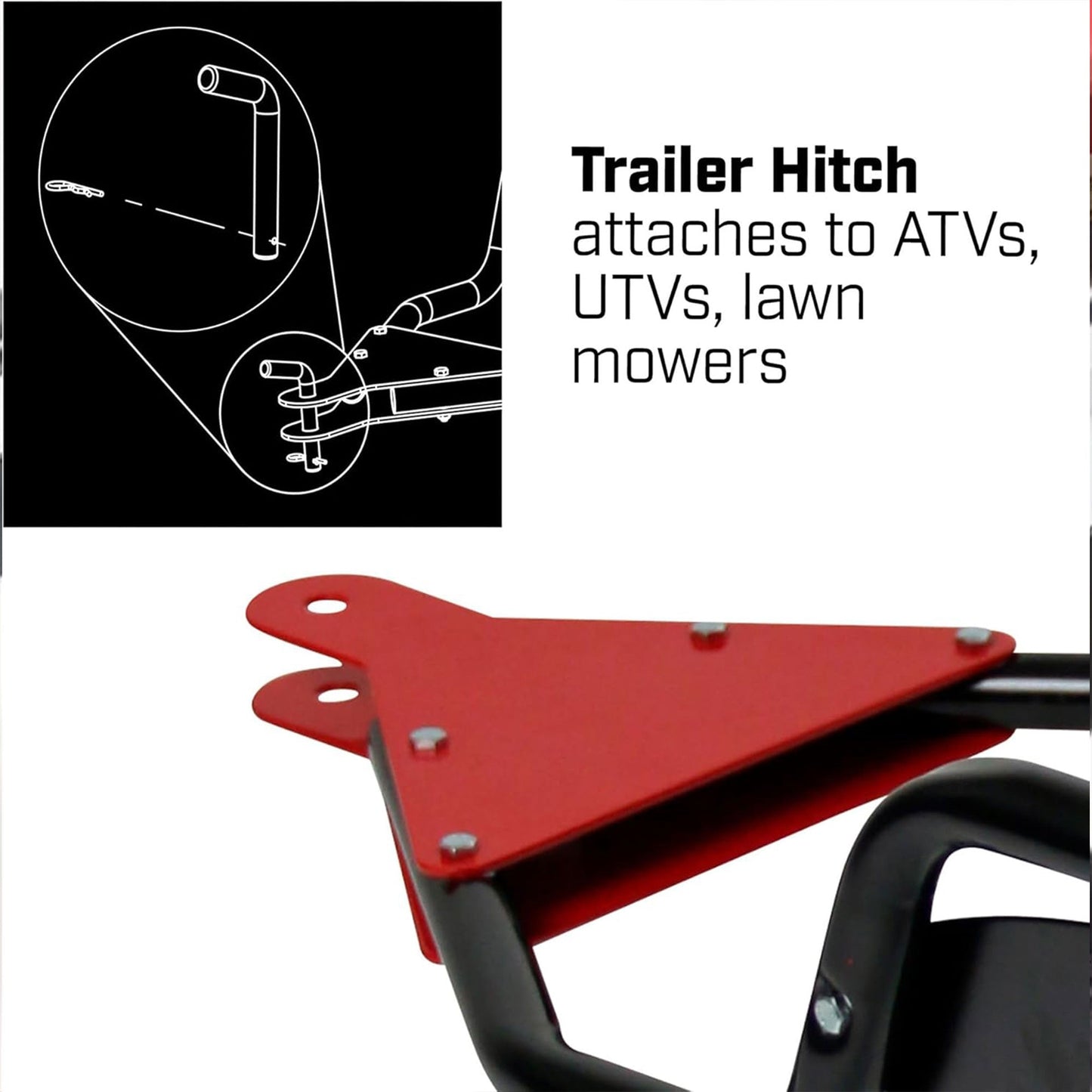 Chapin Tow Behind Spreader, Trailer Hitch with Auto-Stop, 150 lb Capacity, Red