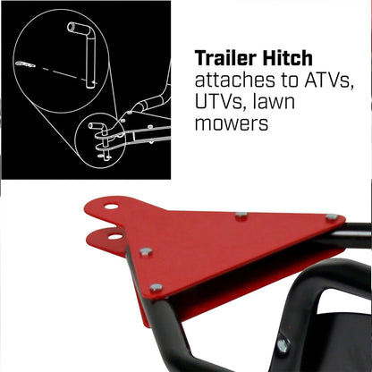 Chapin Tow Behind Spreader, Trailer Hitch with Auto-Stop, 150 lb Capacity, Red