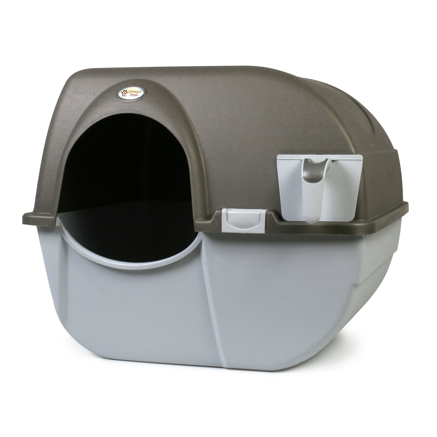 Omega Paw Roll 'n Clean Self Cleaning Cat Litter Box with Tray, Regular, Taupe