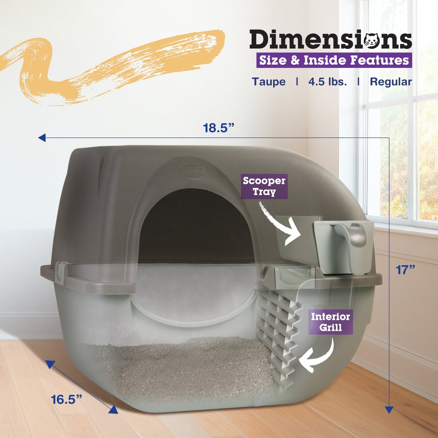 Omega Paw Roll 'n Clean Self Cleaning Cat Litter Box with Tray, Regular, Taupe