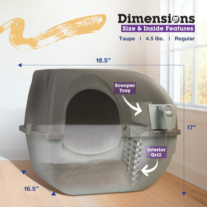Omega Paw Roll 'n Clean Self Cleaning Cat Litter Box with Tray, Regular, Taupe