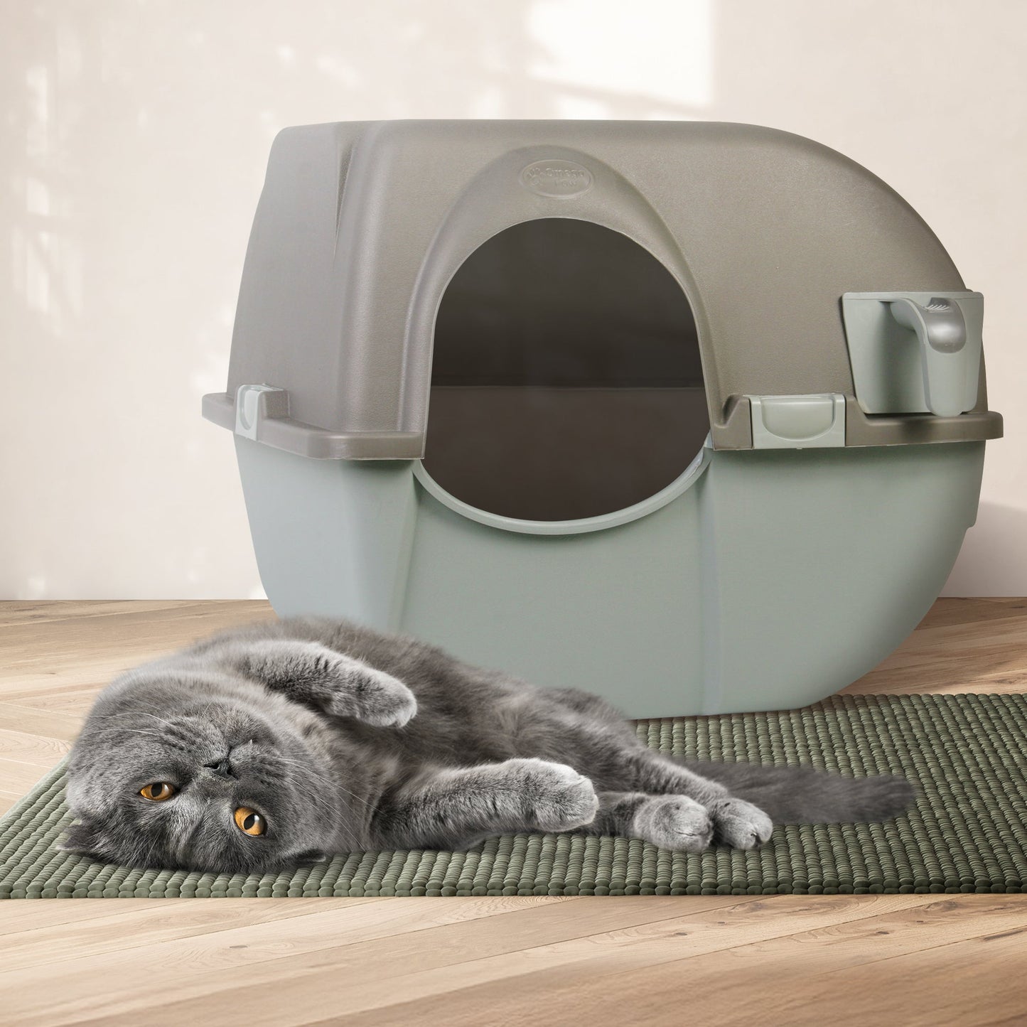 Omega Paw Roll 'n Clean Self Cleaning Cat Litter Box with Tray, Regular, Taupe