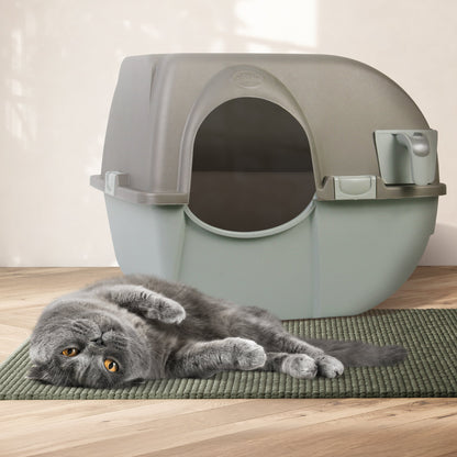 Omega Paw Roll 'n Clean Self Cleaning Cat Litter Box with Tray, Regular, Taupe