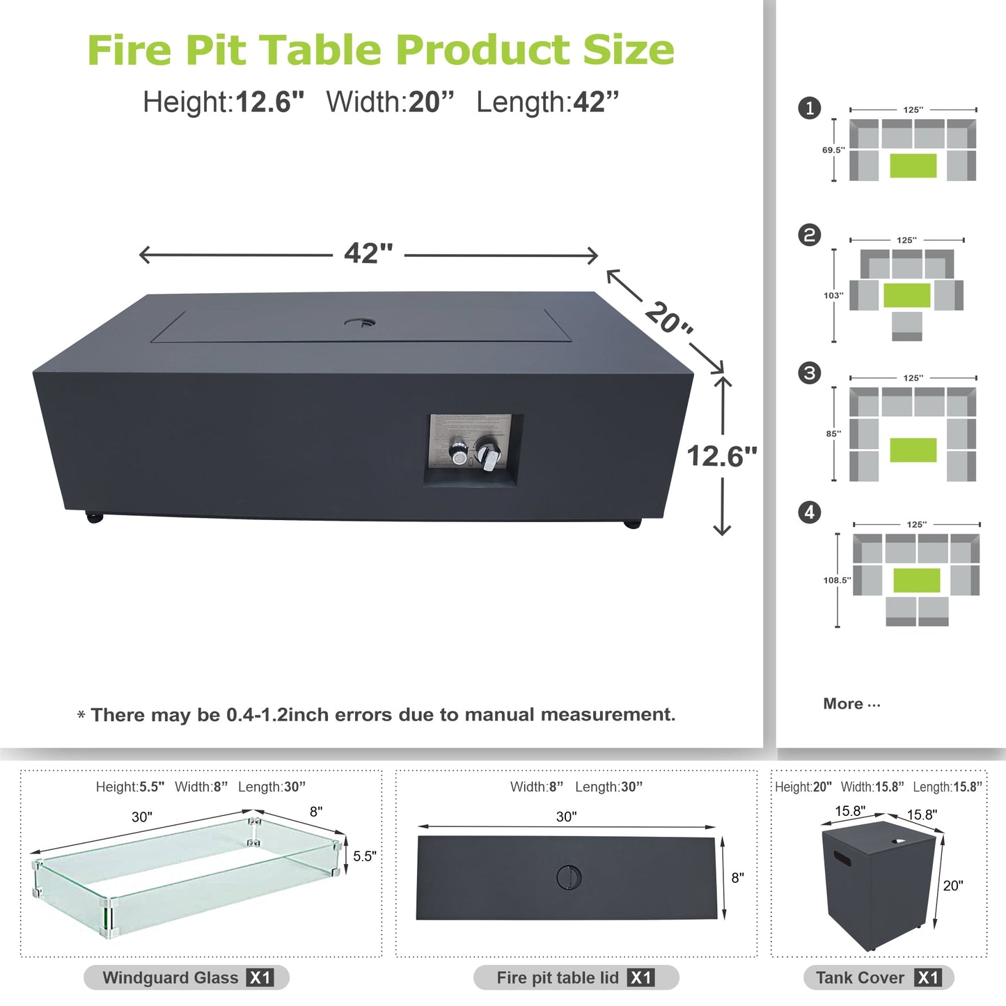 Evita 42" Propane Fire Pit Table for Outdoor 50,000 BTU Gas Fire Pits with Lid ,Glass stone,Tank Cover