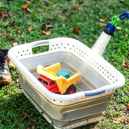 Camco Collapsible Laundry Basket, Plastic Bin, Handles for Storage, Large, White