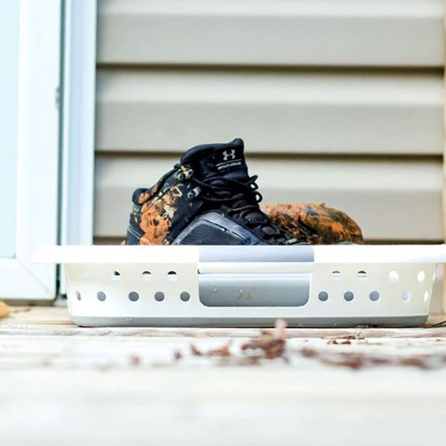 Camco Collapsible Laundry Basket, Plastic Bin, Handles for Storage, Large, White