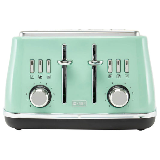 Haden Cotswold 4 Slice Extra Wide Slot Stainless Steel Toaster with Tray, Sage