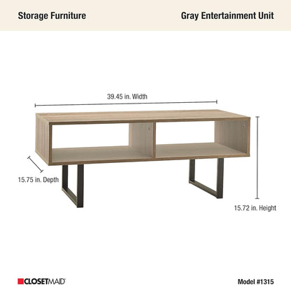 ClosetMaid Wooden Coffee Table with Storage Shelves, Modern Home Furniture, Gray