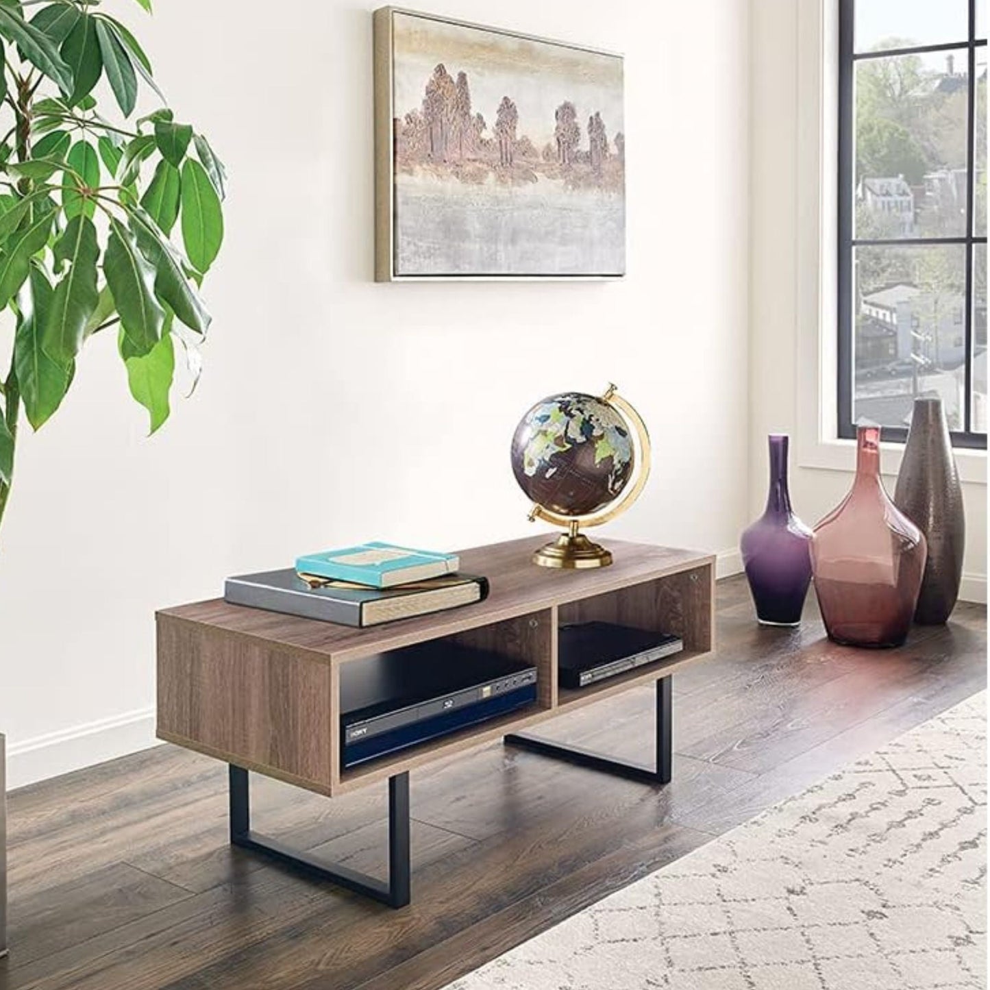 ClosetMaid Wooden Coffee Table with Storage Shelves, Modern Home Furniture, Gray