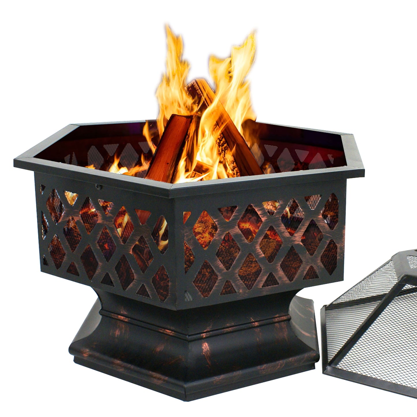 ZENSTYLE Outdoor Patio Steel Fire Pit - 24" Hex Shaped Backyard Fireplace Wood Burning Firepit Bowl