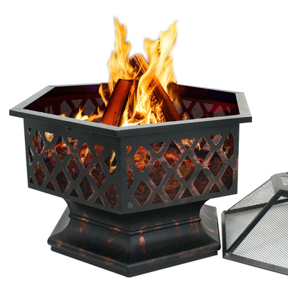 ZENSTYLE Outdoor Patio Steel Fire Pit - 24" Hex Shaped Backyard Fireplace Wood Burning Firepit Bowl