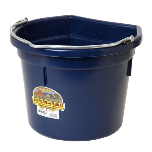 Little Giant Heavy Duty 22 Quart Flat Back Plastic Bucket w/ Metal Handle, Navy