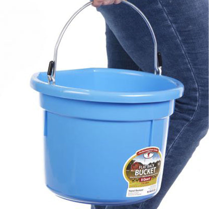 Little Giant Heavy Duty 8 Quart Flat Back Plastic Bucket w/ Metal Handle, Berry