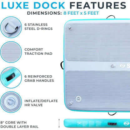 Solstice Original Inflatable LUXE Dock Platform 8' x 5' Floating Raft Water Mat