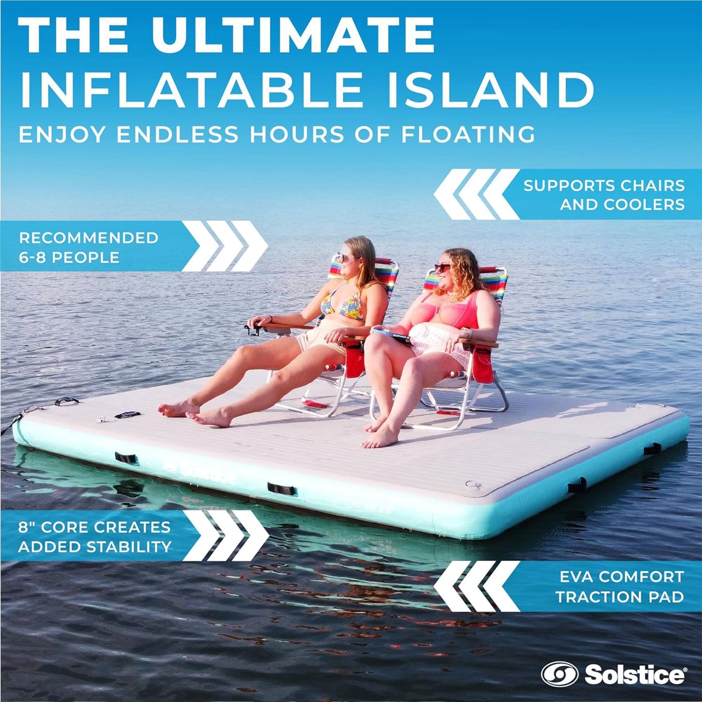 Solstice Original Inflatable LUXE Dock Platform 10' x 8' Floating Raft Water Mat