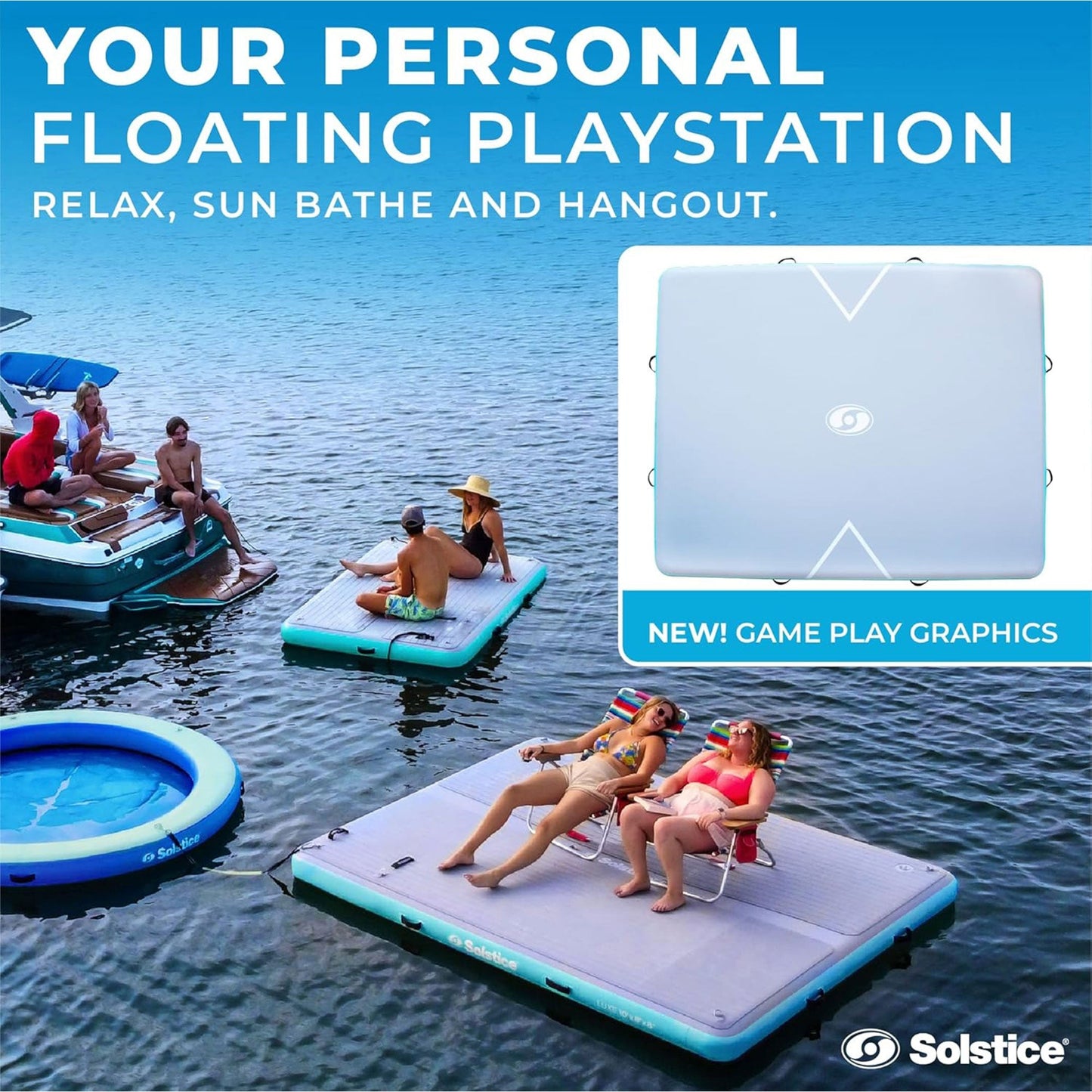 Solstice Original Inflatable LUXE Dock Platform 10' x 8' Floating Raft Water Mat