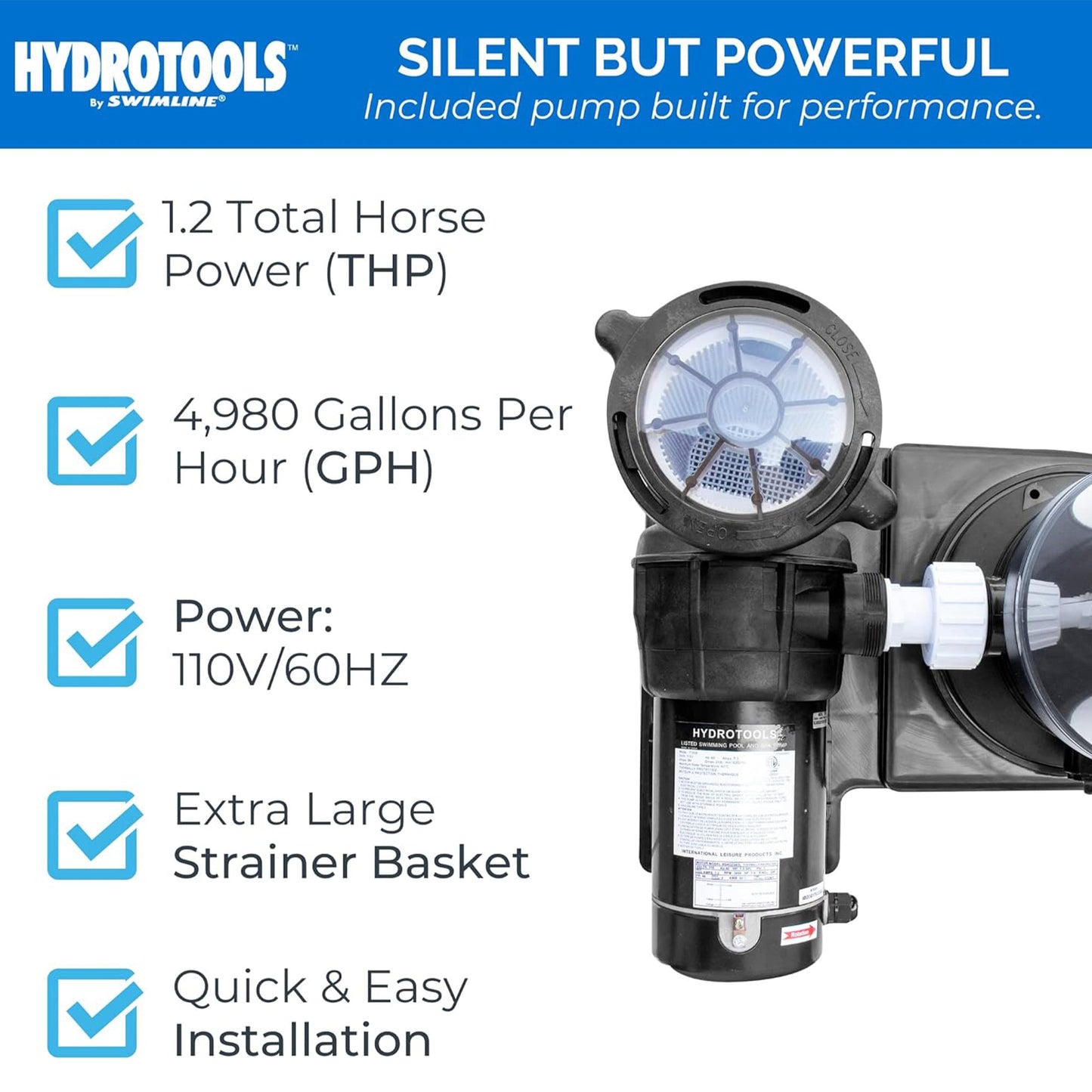 Swimline HYDROTOOLS 100 SqFt Cartridge Pool Filter System for Above Ground Pools