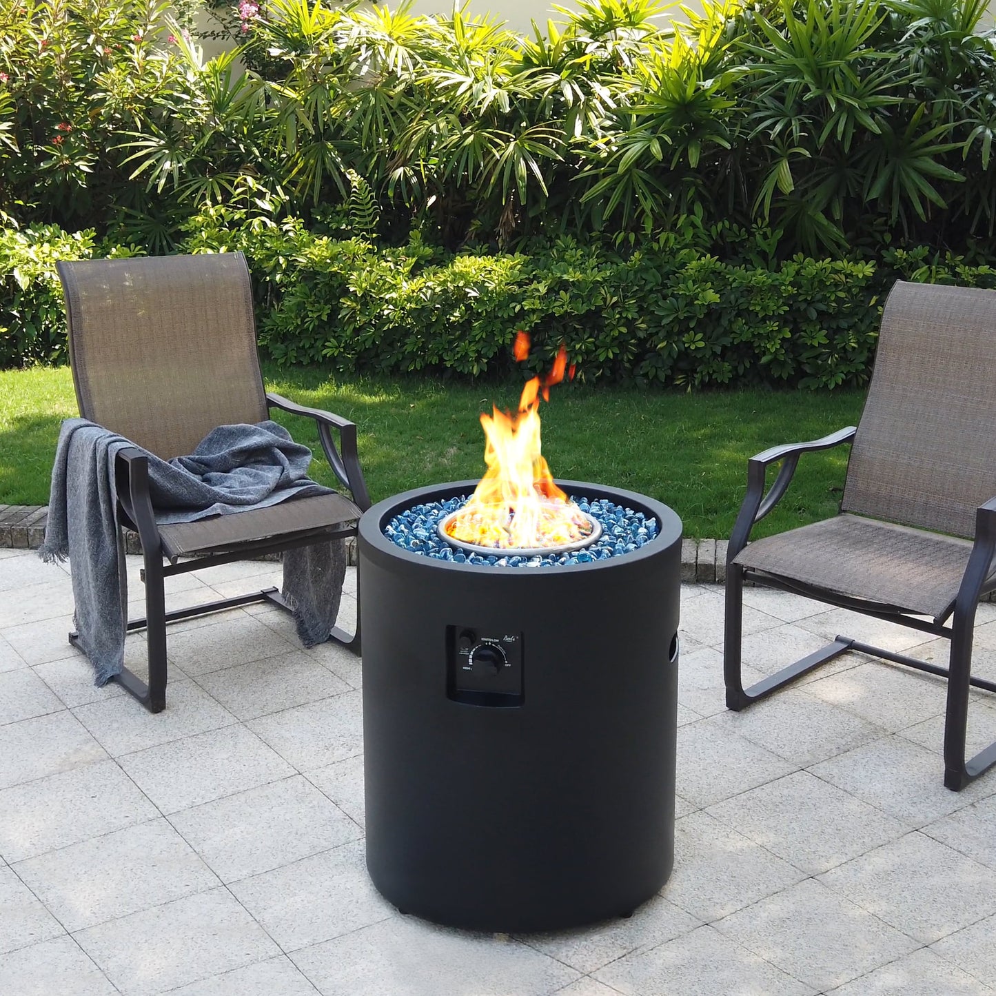 BALI OUTDOORS 23" Gas Fire Pit Propane Fire Column, 50,000BTU Round Propane Fire Pit Table with Glass Stones