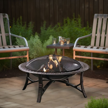 Four Seasons Courtyard 35" Round Wood Burning Fire Bowl w/Fire Grate, Black
