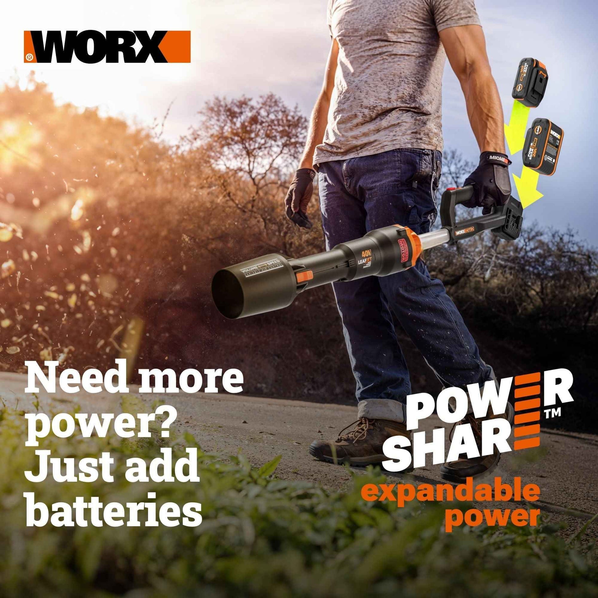 Worx WG928 20V Power Share GT 3.0 Trimmer & Turbine Blower (Batteries & Charger Included)