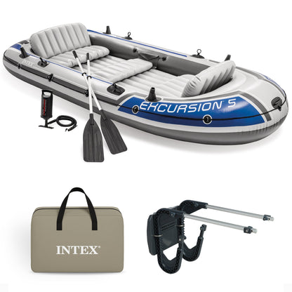 Intex Excursion 5 Person Inflatable Fishing Raft Boat with Composite Motor Mount