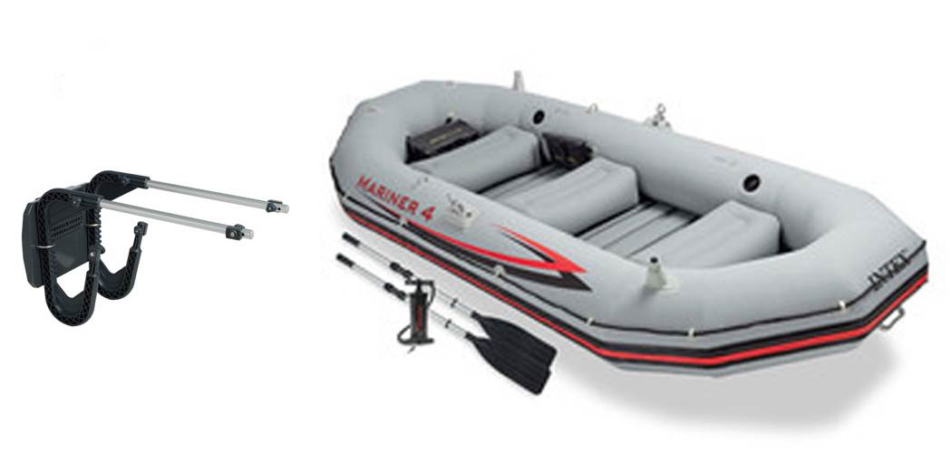 Intex Mariner 4 Inflatable Raft River/Lake Dinghy Boat Set & Motor Mount Kit - Find Fresh Goods