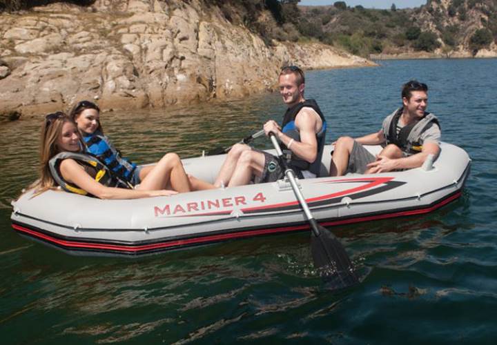 Intex Mariner 4 Inflatable Raft River/Lake Dinghy Boat Set & Motor Mount Kit - Find Fresh Goods