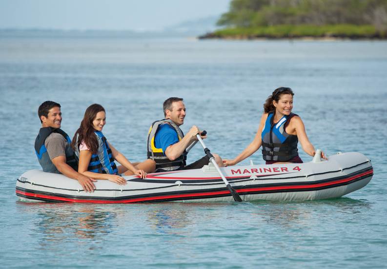 Intex Mariner 4 Inflatable Raft River/Lake Dinghy Boat Set & Motor Mount Kit - Find Fresh Goods