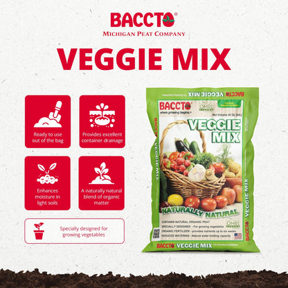 Michigan Peat Company BACCTO Veggie Planting Mix for Vegetables, 40 Quart Bag