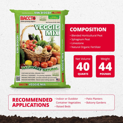Michigan Peat Company BACCTO Veggie Planting Mix for Vegetables, 40 Quart Bag