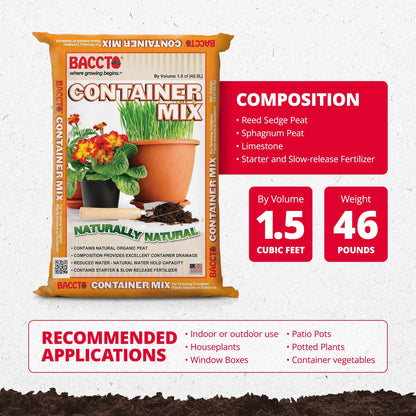Michigan Peat Company BACCTO Container Planting Mix with Starter, 1.5 Cubic Feet