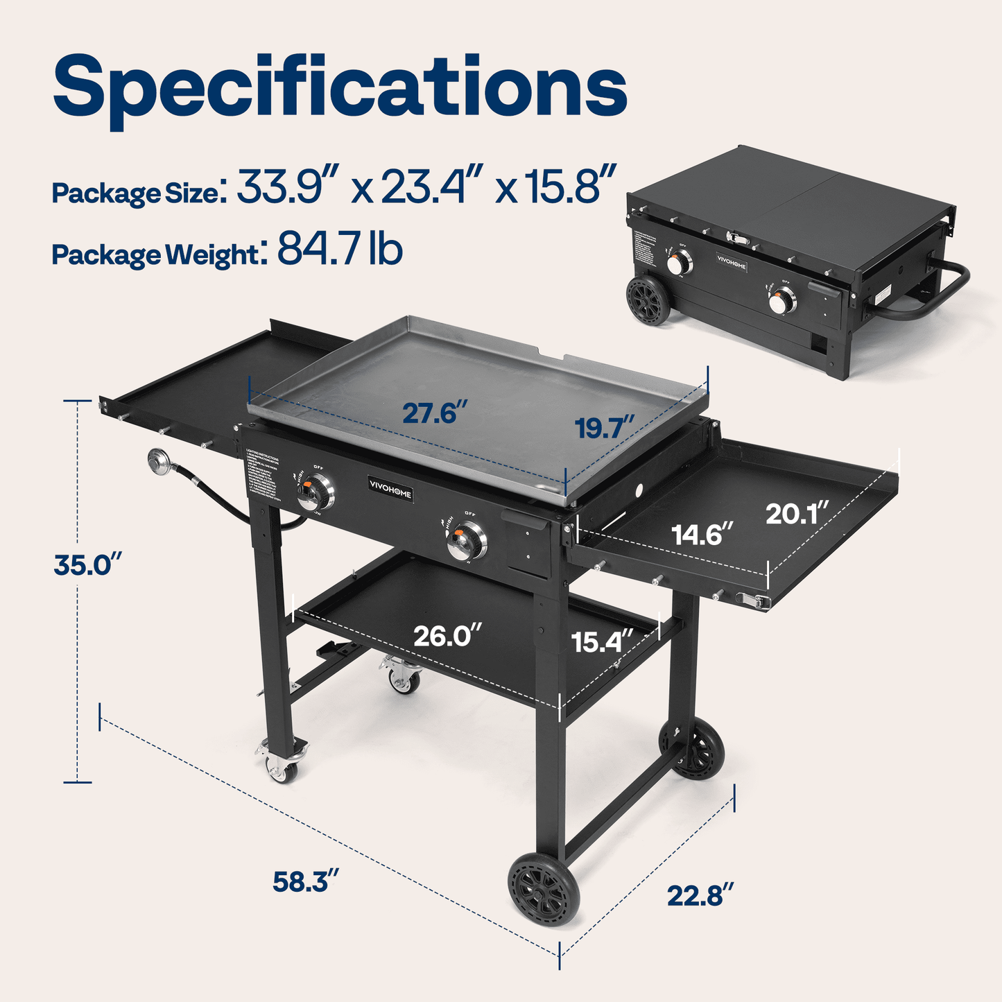 SPECSTAR 2-Burner 28" Foldable Propane Griddle, Portable Flat Top Gas Grill-30,000 BTU Propane Fuelled for Camping, Tailgating, BBQ