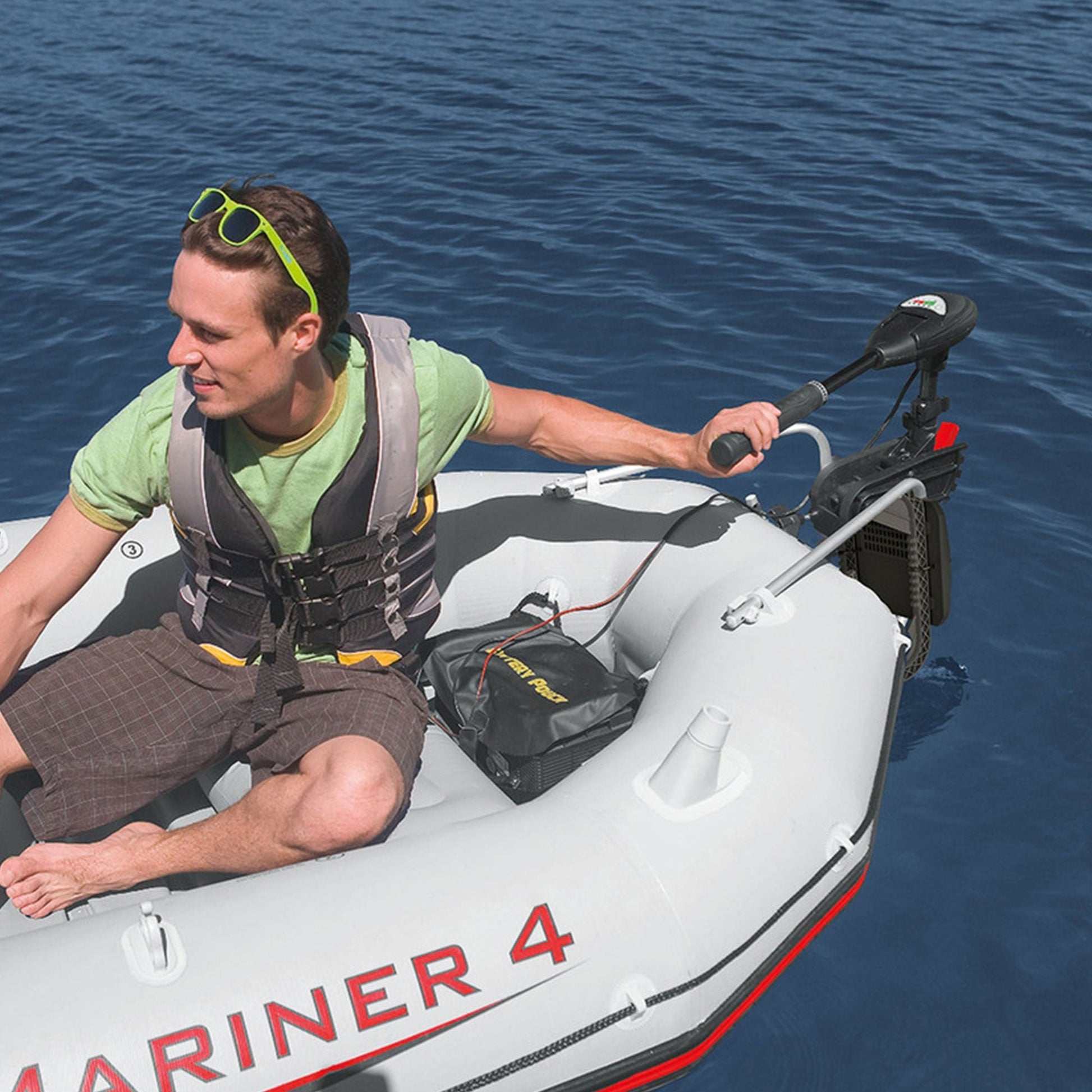 INTEX 12 Volt 8 Speed Trolling Motor, Mount Kit and Mariner 4-Person Boat Set - Find Fresh Goods