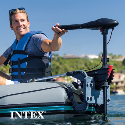Intex 5 Person Inflatable Fishing Boat, Trolling Motor and Boat Motor Mount Kit