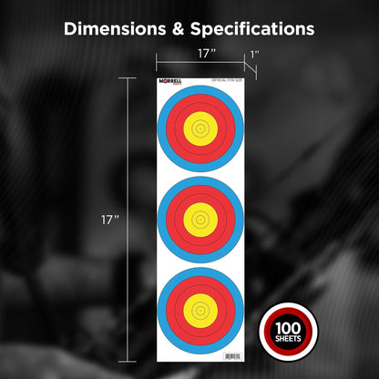 Morrell FITA Recurve Bullseye Paper Face Shooting Targets, 17x17-in., 100 Count
