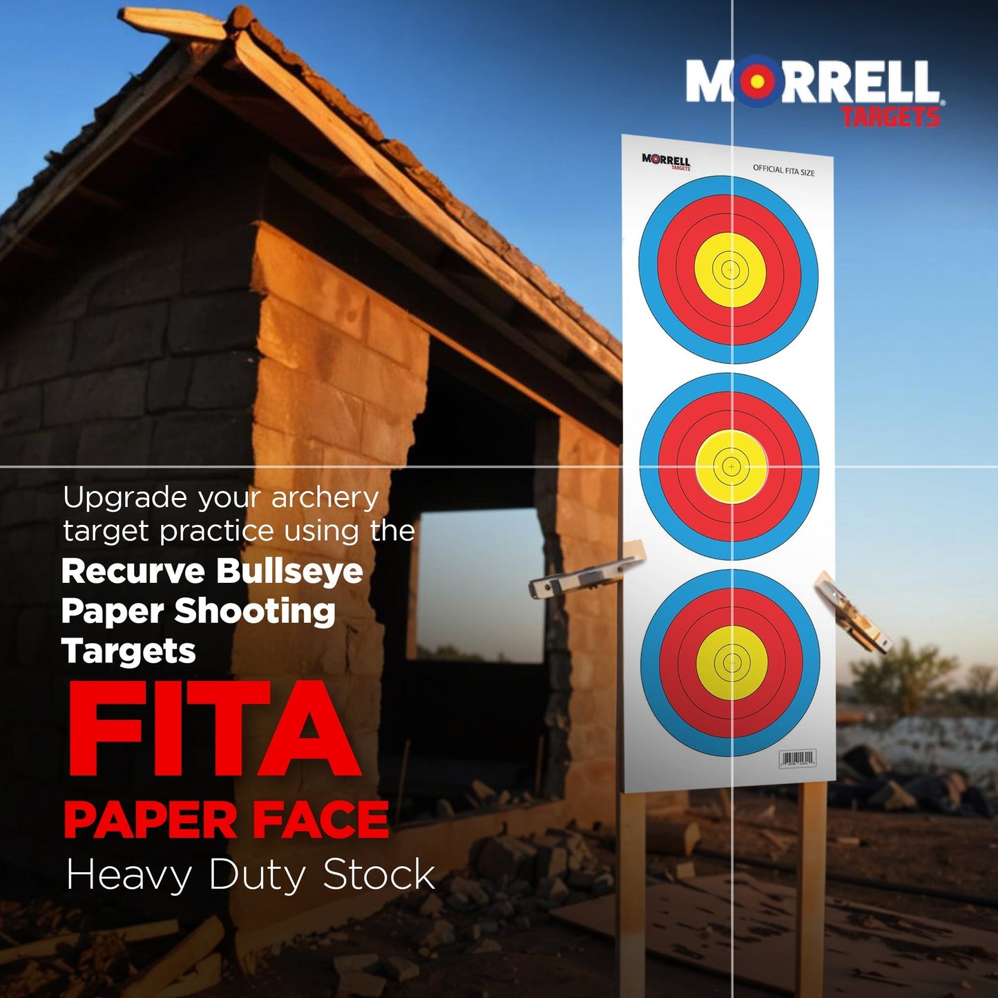 Morrell FITA Recurve Bullseye Paper Face Shooting Targets, 17x17-in., 100 Count