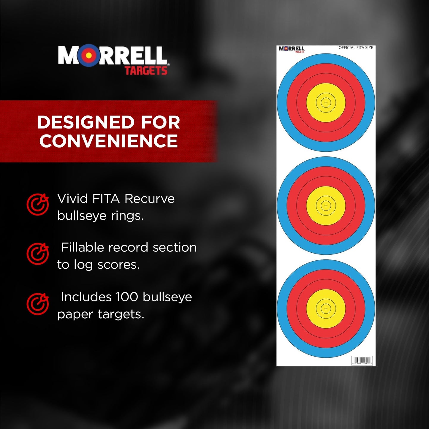 Morrell FITA Recurve Bullseye Paper Face Shooting Targets, 17x17-in., 100 Count