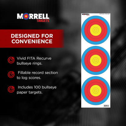 Morrell FITA Recurve Bullseye Paper Face Shooting Targets, 17x17-in., 100 Count