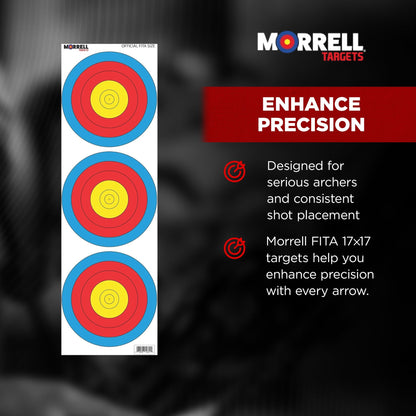 Morrell FITA Recurve Bullseye Paper Face Shooting Targets, 17x17-in., 100 Count