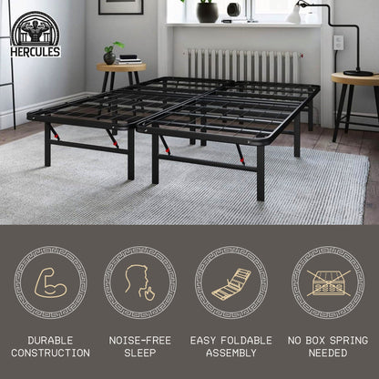 Hercules Folding Metal Bed Frame, 14 Inch Platform Mattress Foundation, Full