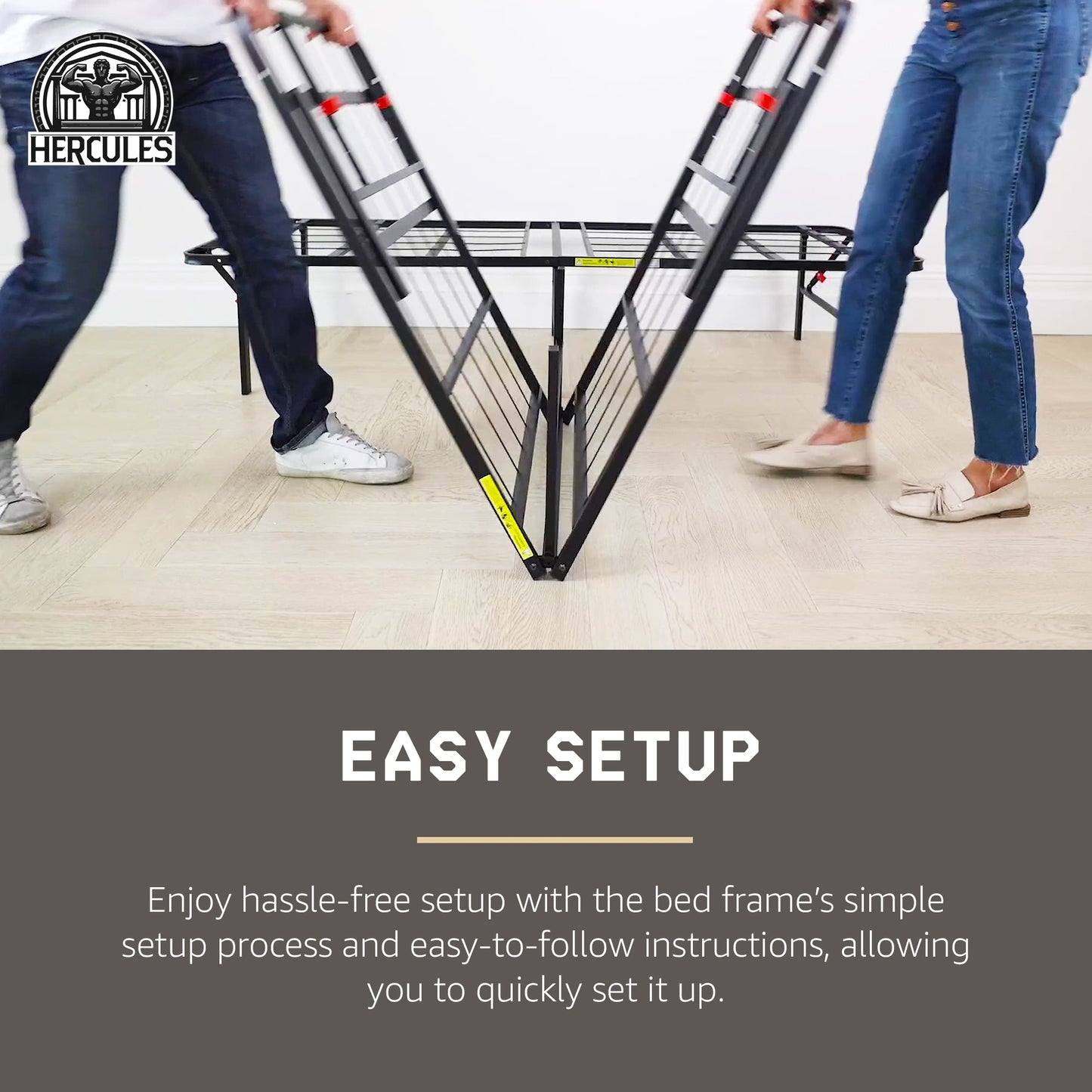 Hercules Folding Metal Bed Frame, 14 Inch Platform Mattress Foundation, Full