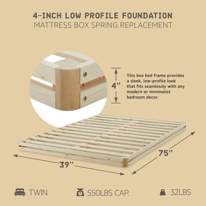 Hercules 4 Inch Low Profile Foundation Mattress Box Spring Replacement, Twin