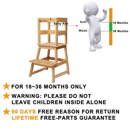 SDADI Kids Kitchen Step Stool Holds up to 150 Pounds with Safety Rail, Natural