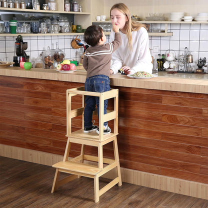 SDADI Kids Kitchen Step Stool Holds up to 150 Pounds with Safety Rail, Natural