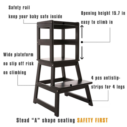 SDADI Kids Kitchen Step Stool Holds up to 150 Pounds with Safety Rail, Black