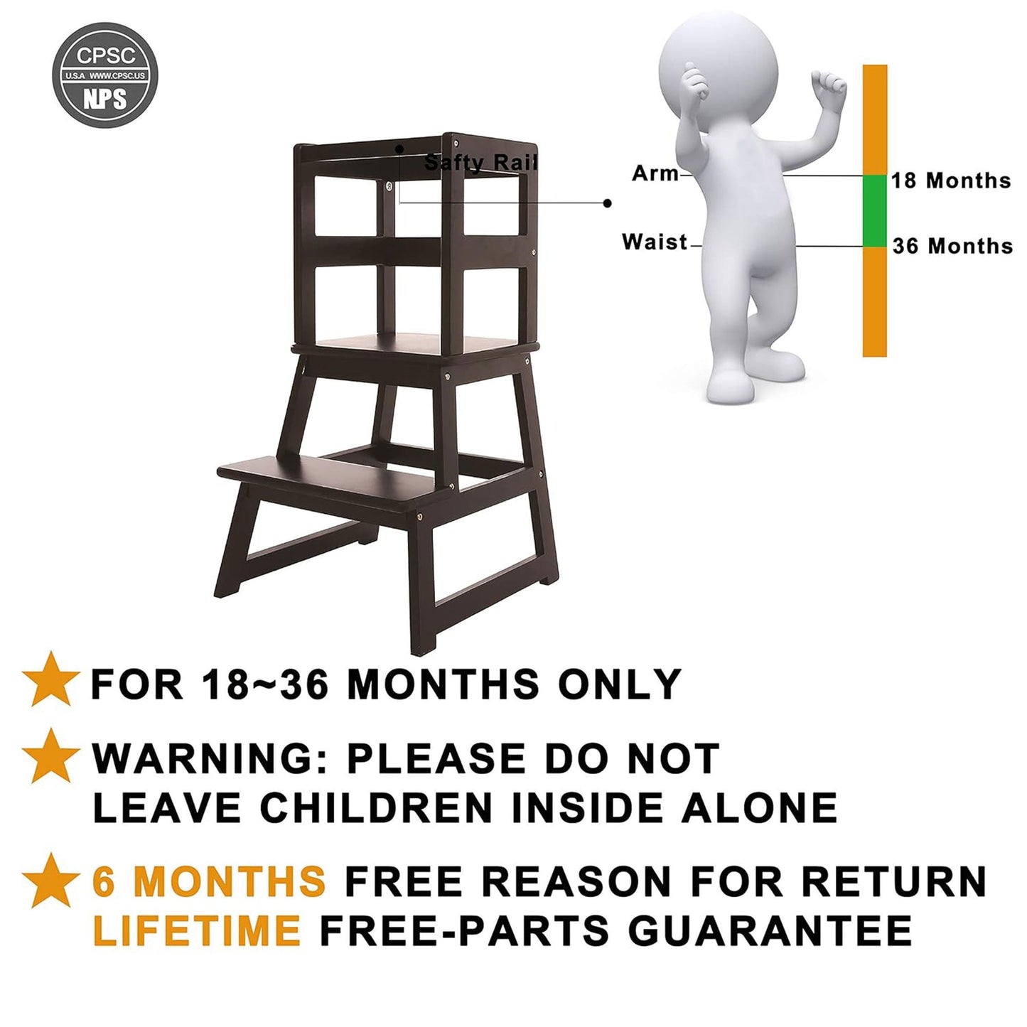 SDADI Kids Kitchen Step Stool Holds up to 150 Pounds with Safety Rail, Black