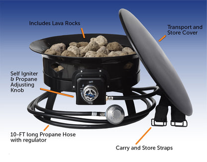 Flame King 19-inch Portable Smokeless Propane Fire Pit with Self-Igniter, 58,000 BTU