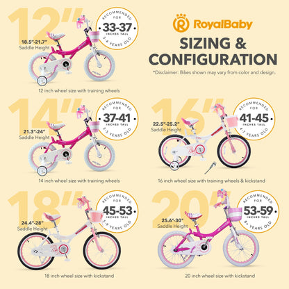 RoyalBaby Princess Girl Kids Bicycle 12" with Training Wheels, Jenny/White Pink