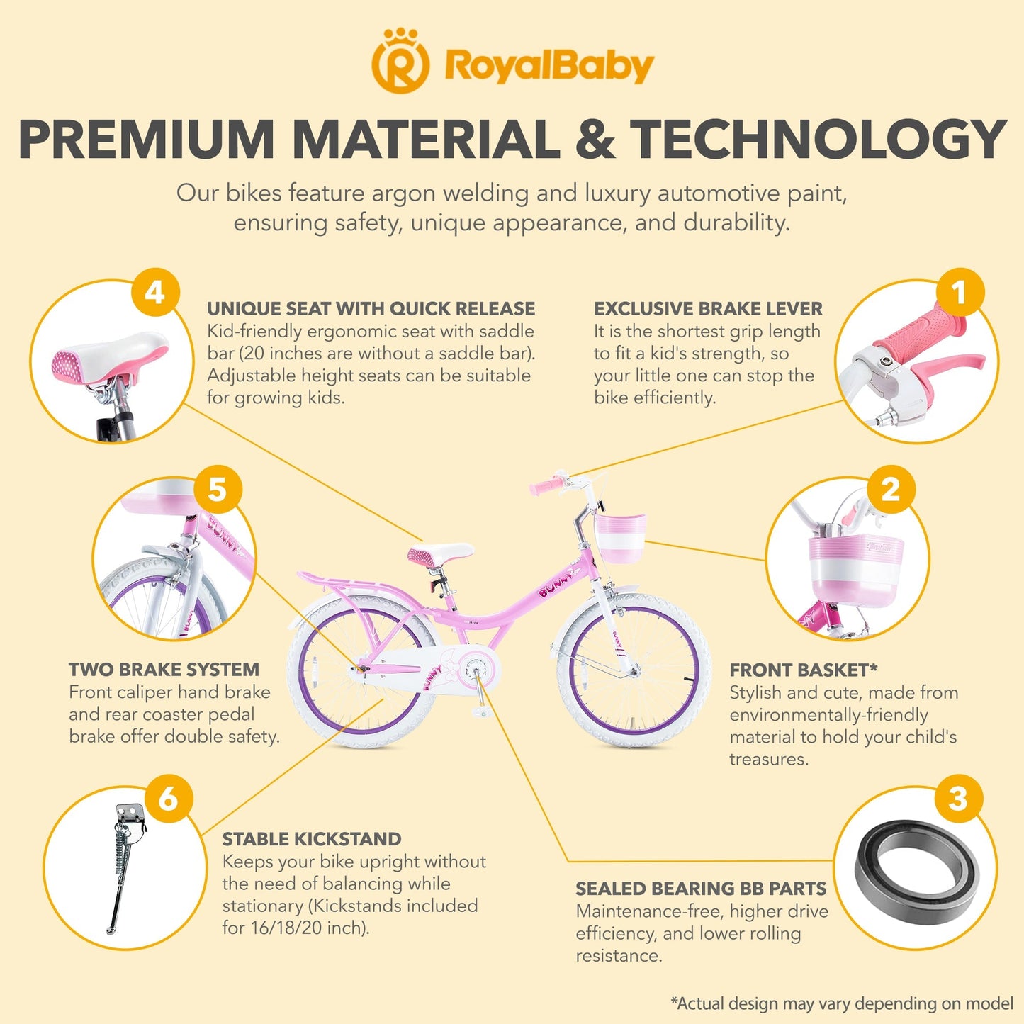 RoyalBaby Princess Girl Kids Bicycle 20" with Kickstand, Bunny/Pink Purple