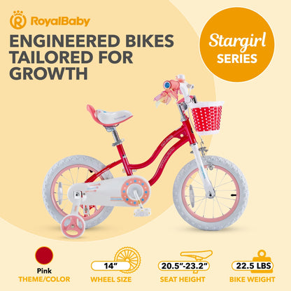 RoyalBaby Stargirl Children's Outdoor Bicycle 14 Inch with Training Wheels, Pink